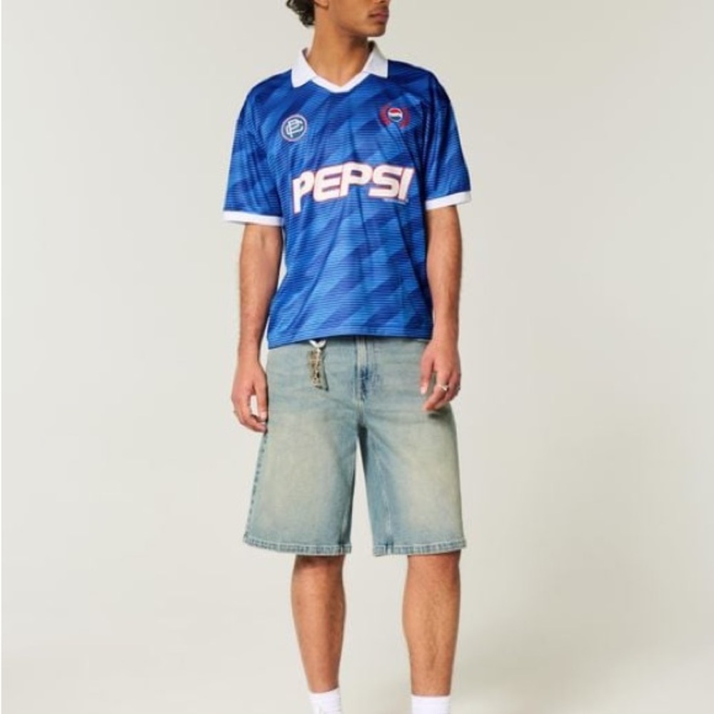 Hollister Pepsi Men's Jersey 98 Boxy Collared Blue Red White